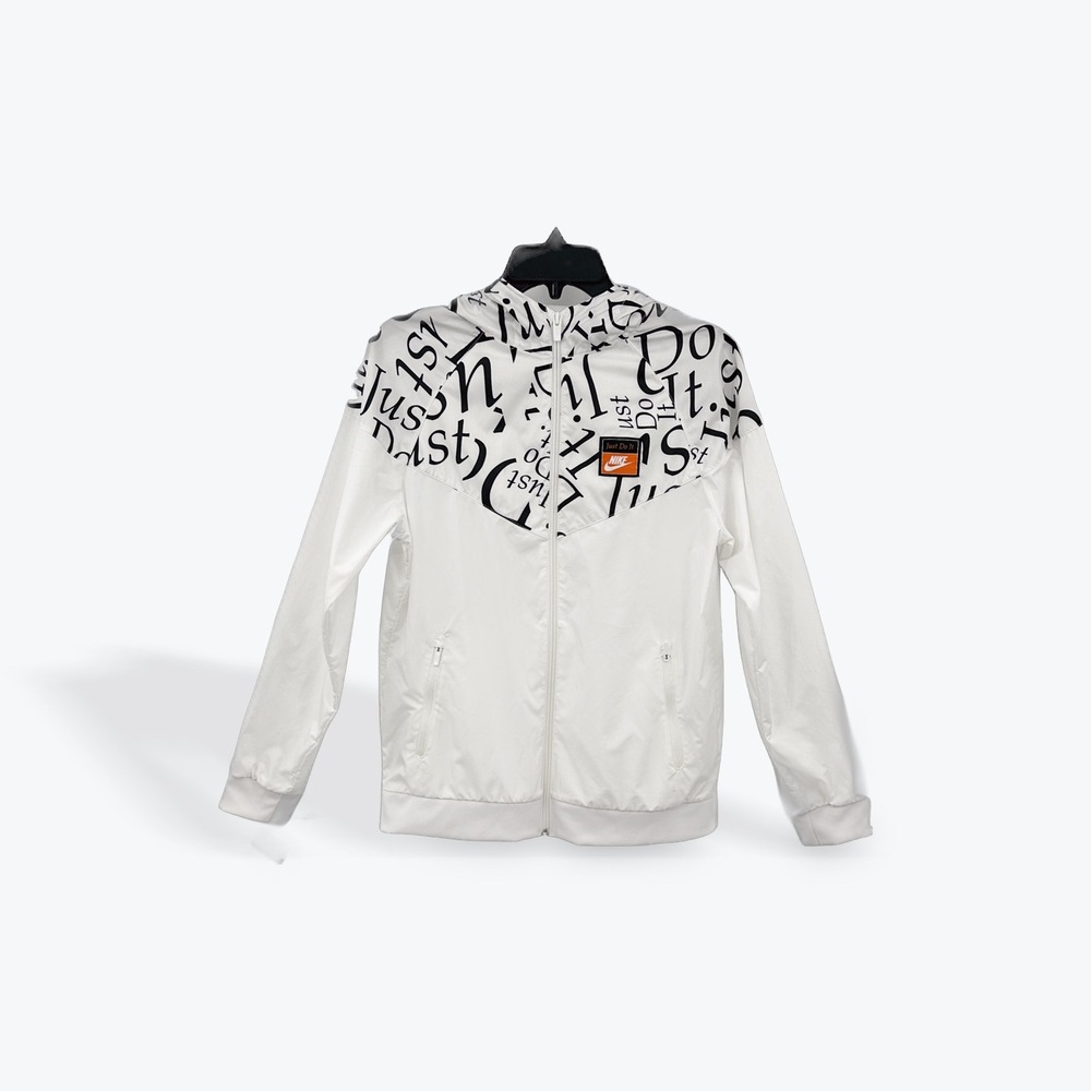 Nike Windrunner Jacket Women XL White Black Just Do It Print Full Zip Hooded